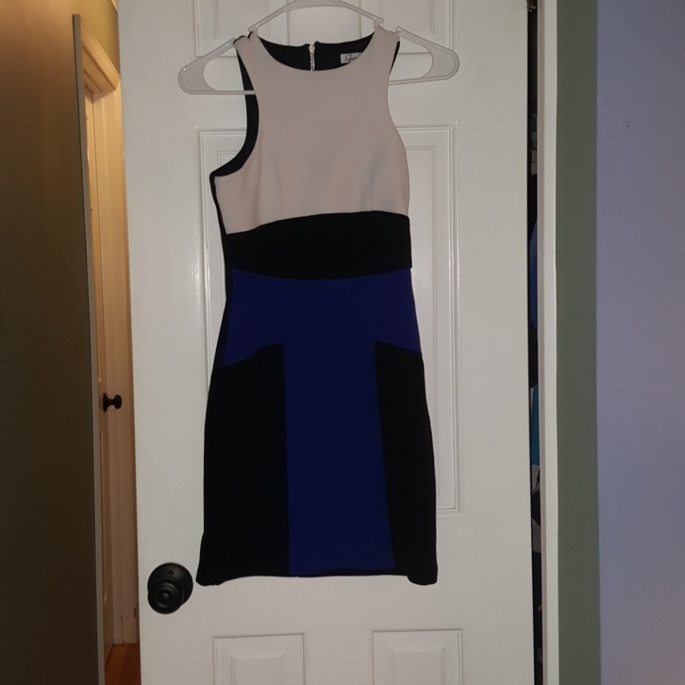 Black, white and blue dress